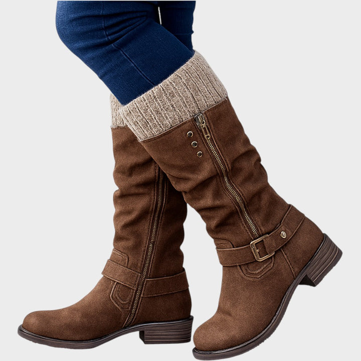 Georgia – Cosy High-Leg Knit-Detail Boots