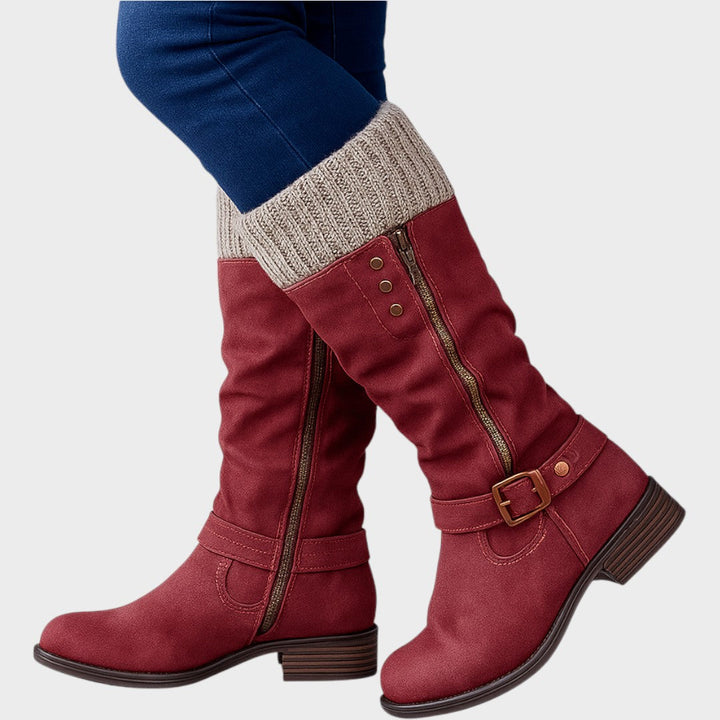 Georgia – Cosy High-Leg Knit-Detail Boots