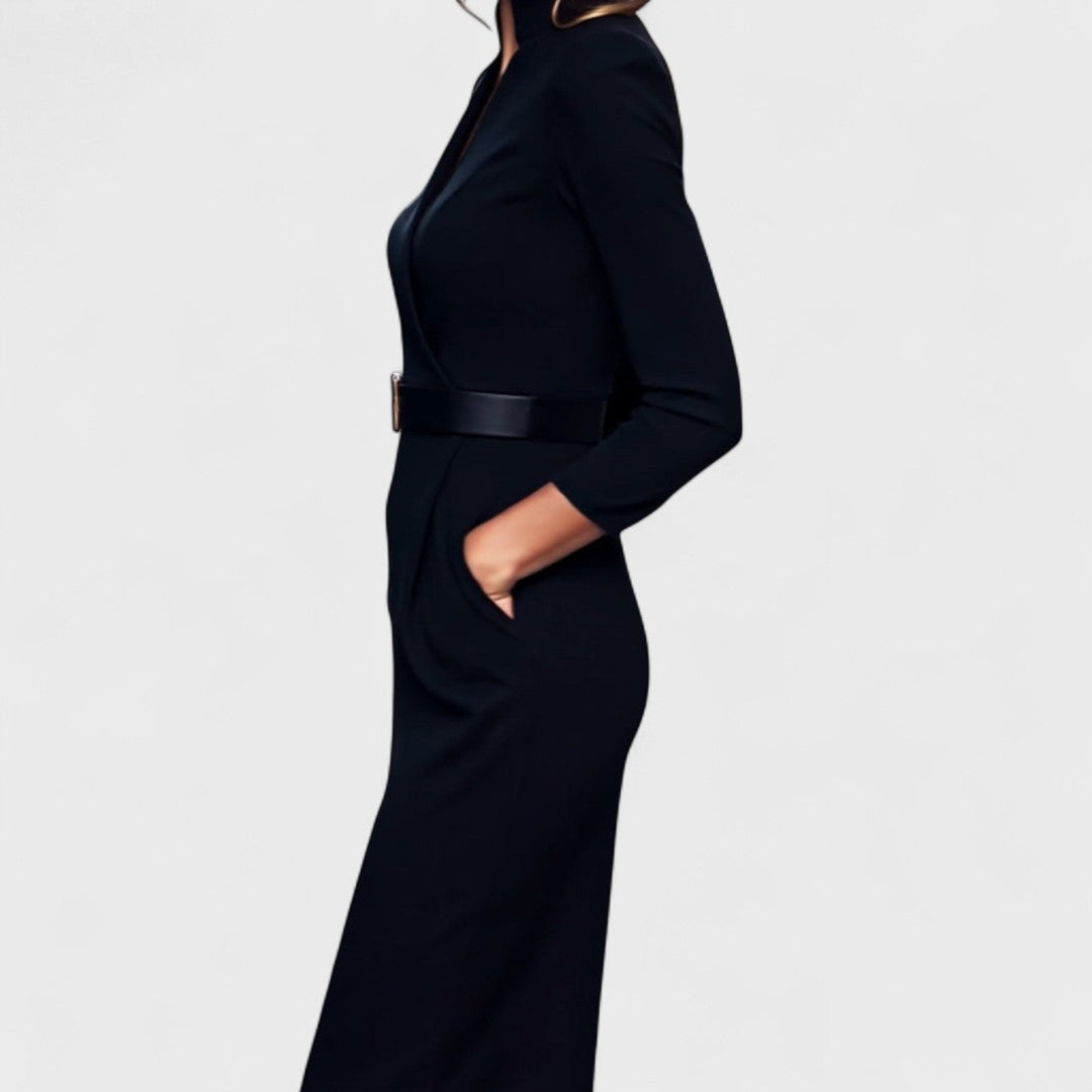 Hermione – Refined Black Mini Dress with Belt