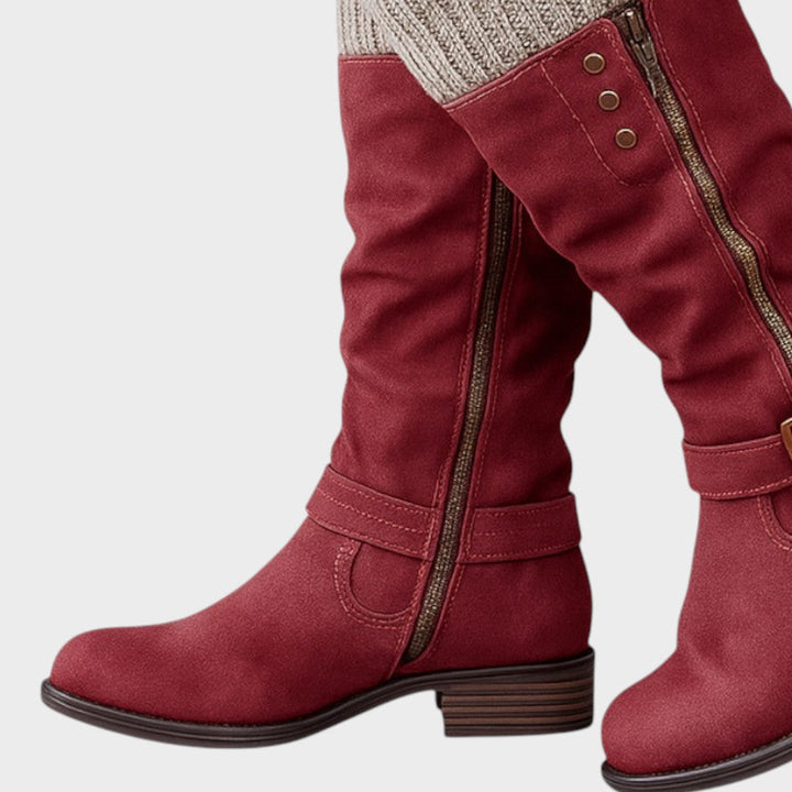 Georgia – Cosy High-Leg Knit-Detail Boots
