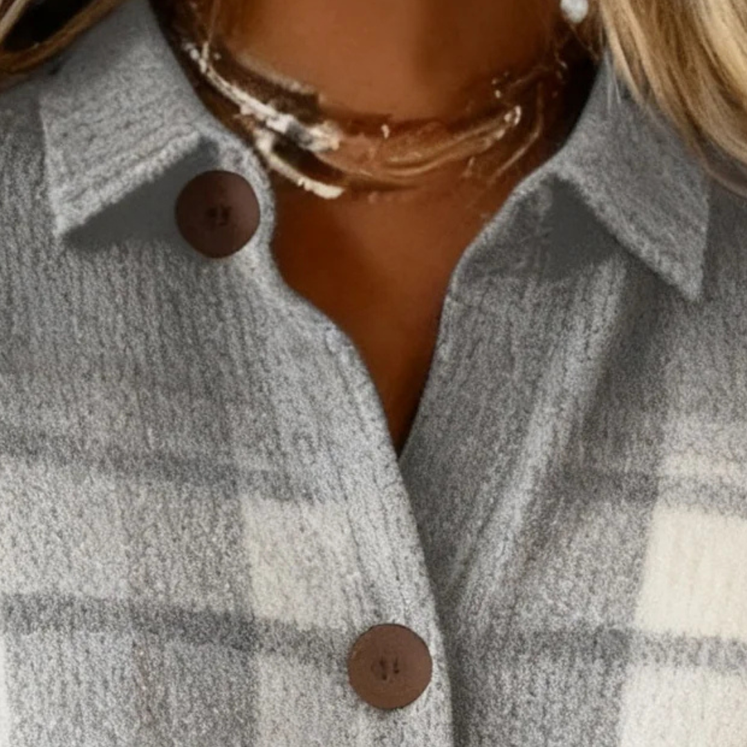 Elena - Checked Knitted Blouse in Soft Tones