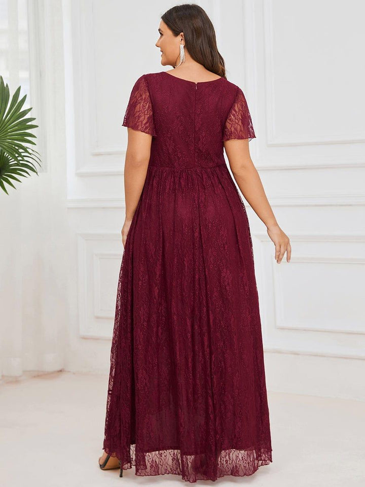 ever ELISE|V-Neck Short Sleeve Pleated Ruffled Lace Mother of the Bride Dress