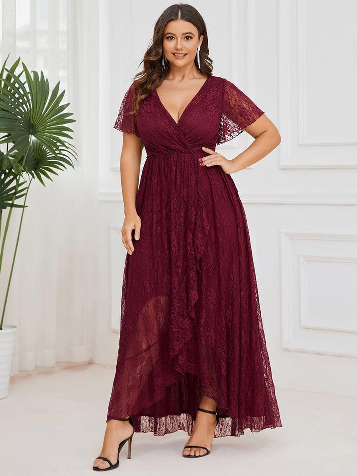 ever ELISE|V-Neck Short Sleeve Pleated Ruffled Lace Mother of the Bride Dress