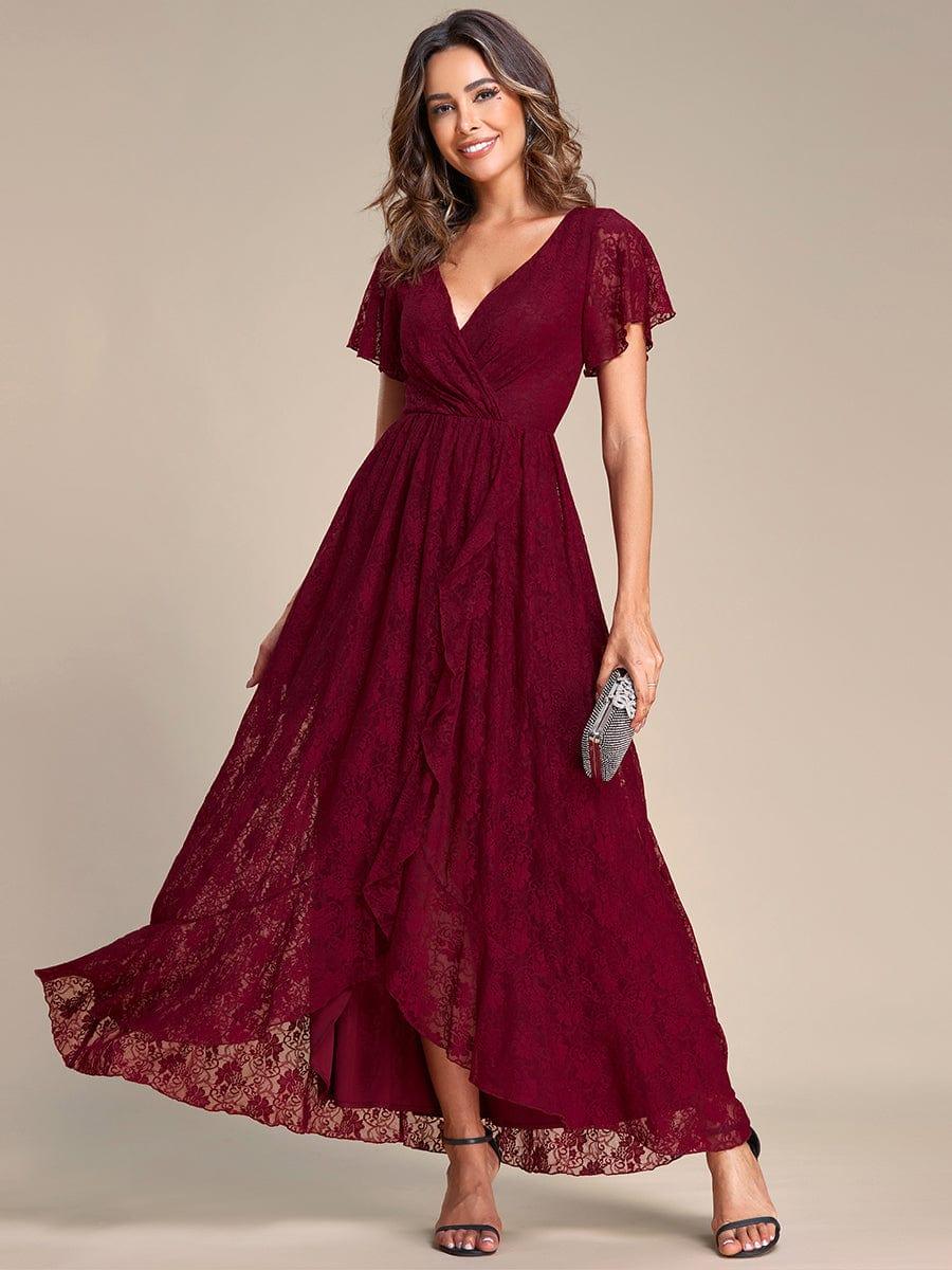 ever ELISE|V-Neck Short Sleeve Pleated Ruffled Lace Mother of the Bride Dress