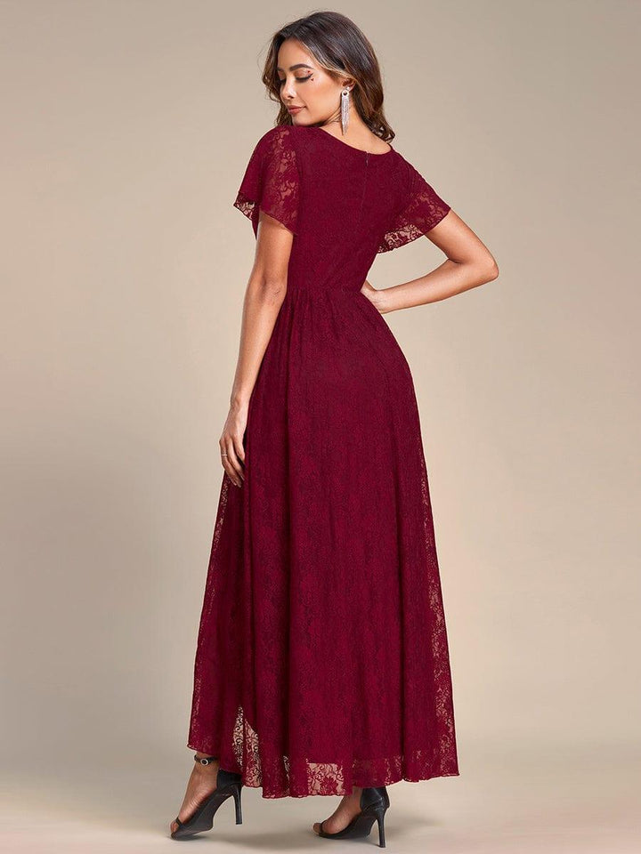 ever ELISE|V-Neck Short Sleeve Pleated Ruffled Lace Mother of the Bride Dress