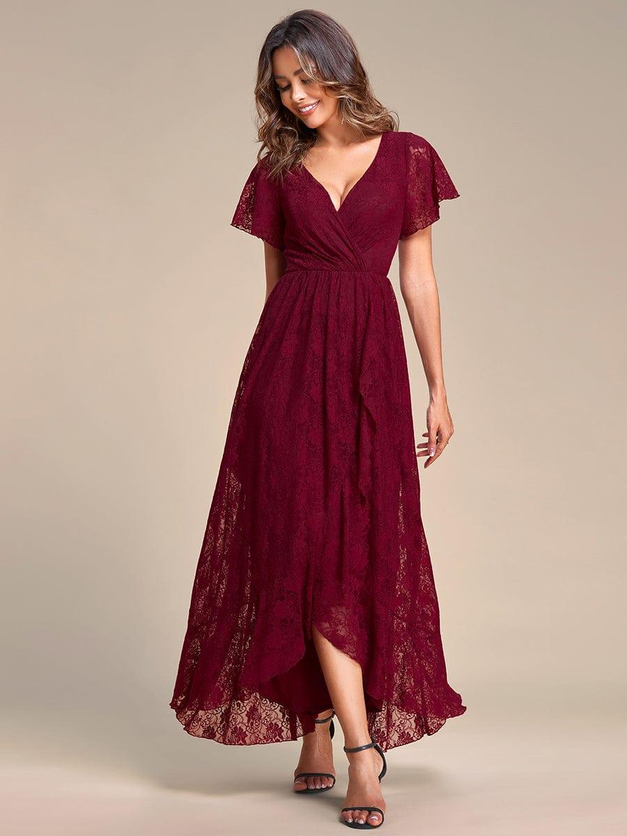 ever ELISE|V-Neck Short Sleeve Pleated Ruffled Lace Mother of the Bride Dress