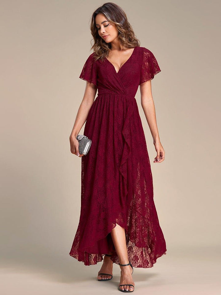 ever ELISE|V-Neck Short Sleeve Pleated Ruffled Lace Mother of the Bride Dress
