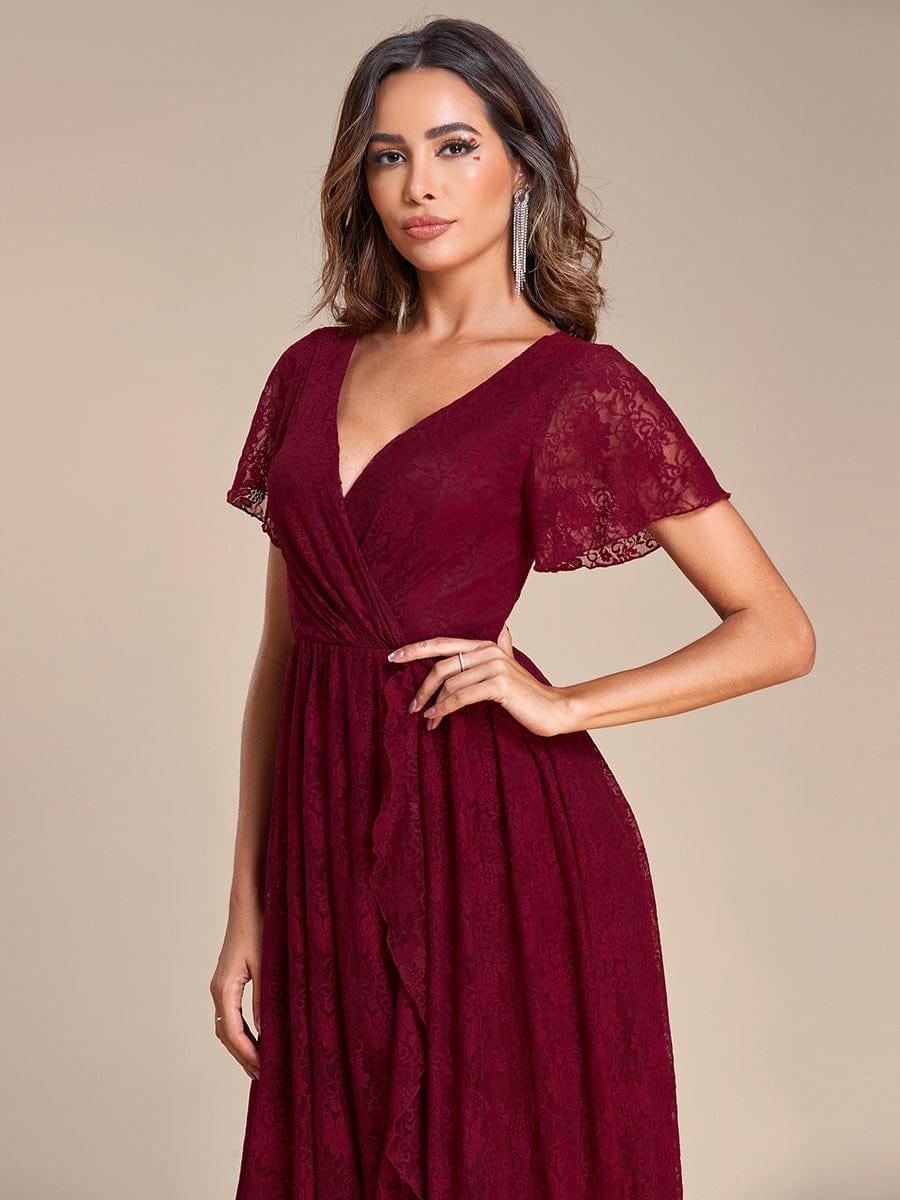 ever ELISE|V-Neck Short Sleeve Pleated Ruffled Lace Mother of the Bride Dress