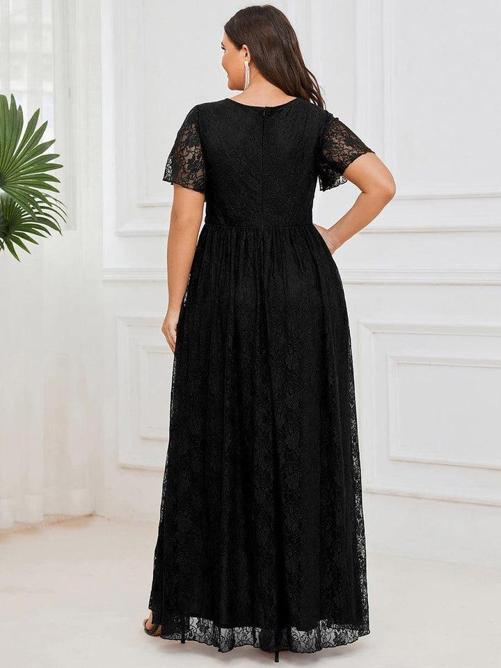 ever ELISE|V-Neck Short Sleeve Pleated Ruffled Lace Mother of the Bride Dress