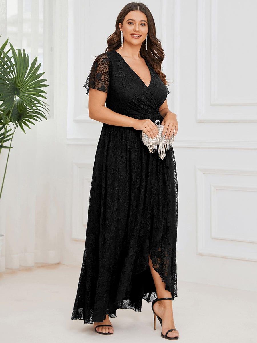 ever ELISE|V-Neck Short Sleeve Pleated Ruffled Lace Mother of the Bride Dress
