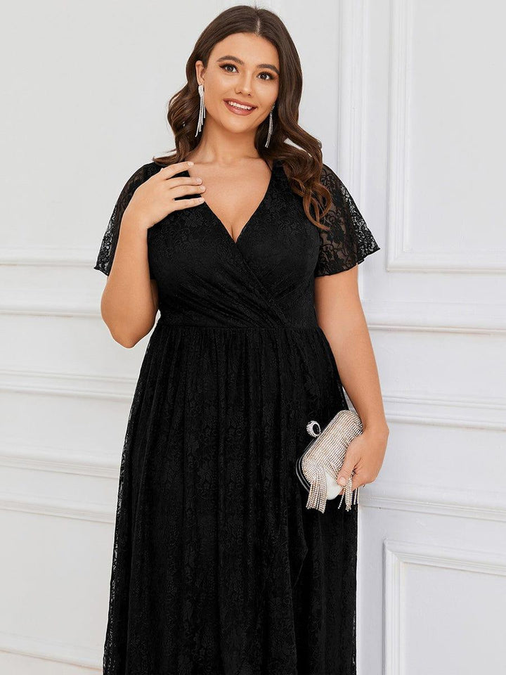 ever ELISE|V-Neck Short Sleeve Pleated Ruffled Lace Mother of the Bride Dress