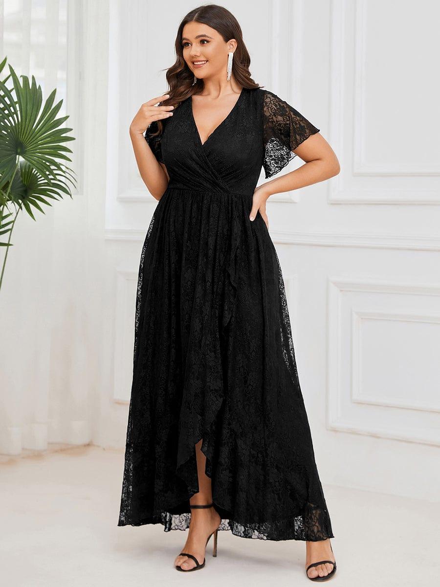 ever ELISE|V-Neck Short Sleeve Pleated Ruffled Lace Mother of the Bride Dress