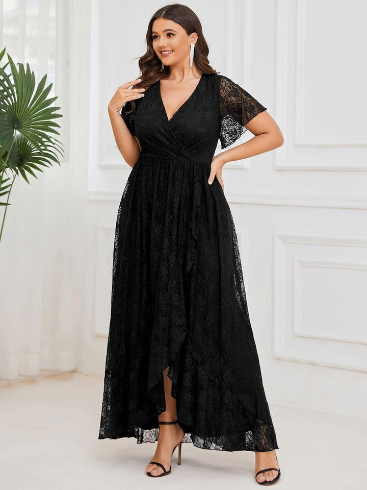 ever ELISE|V-Neck Short Sleeve Pleated Ruffled Lace Mother of the Bride Dress