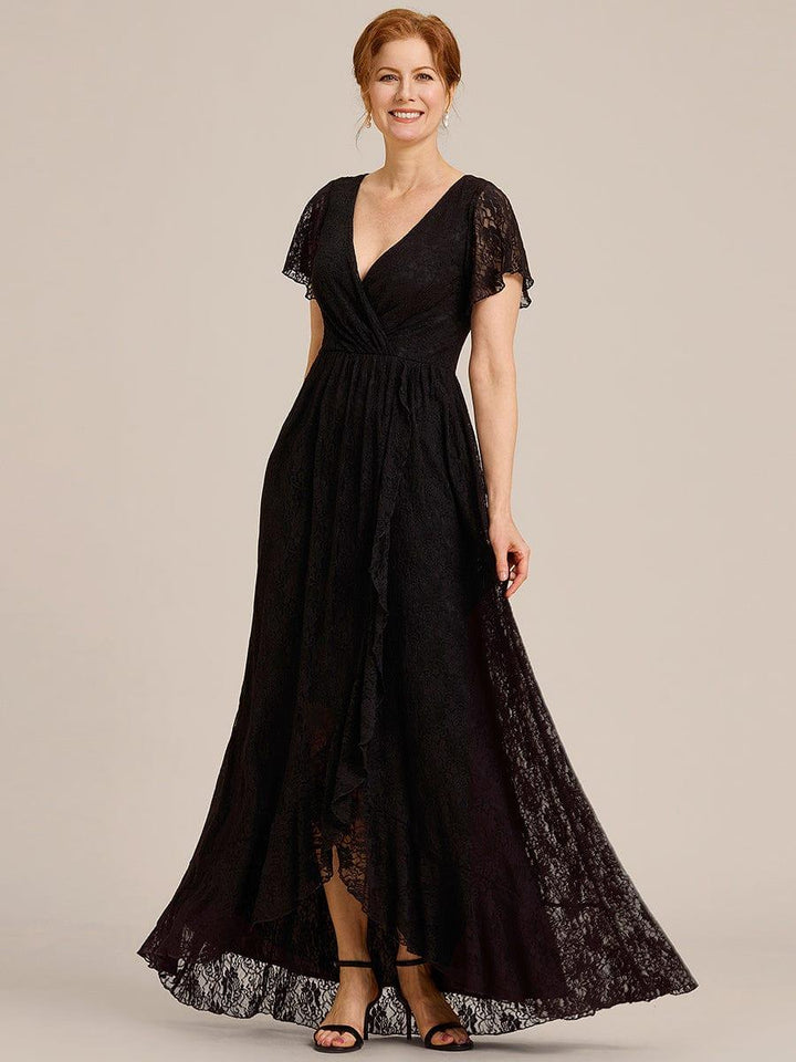 ever ELISE|V-Neck Short Sleeve Pleated Ruffled Lace Mother of the Bride Dress