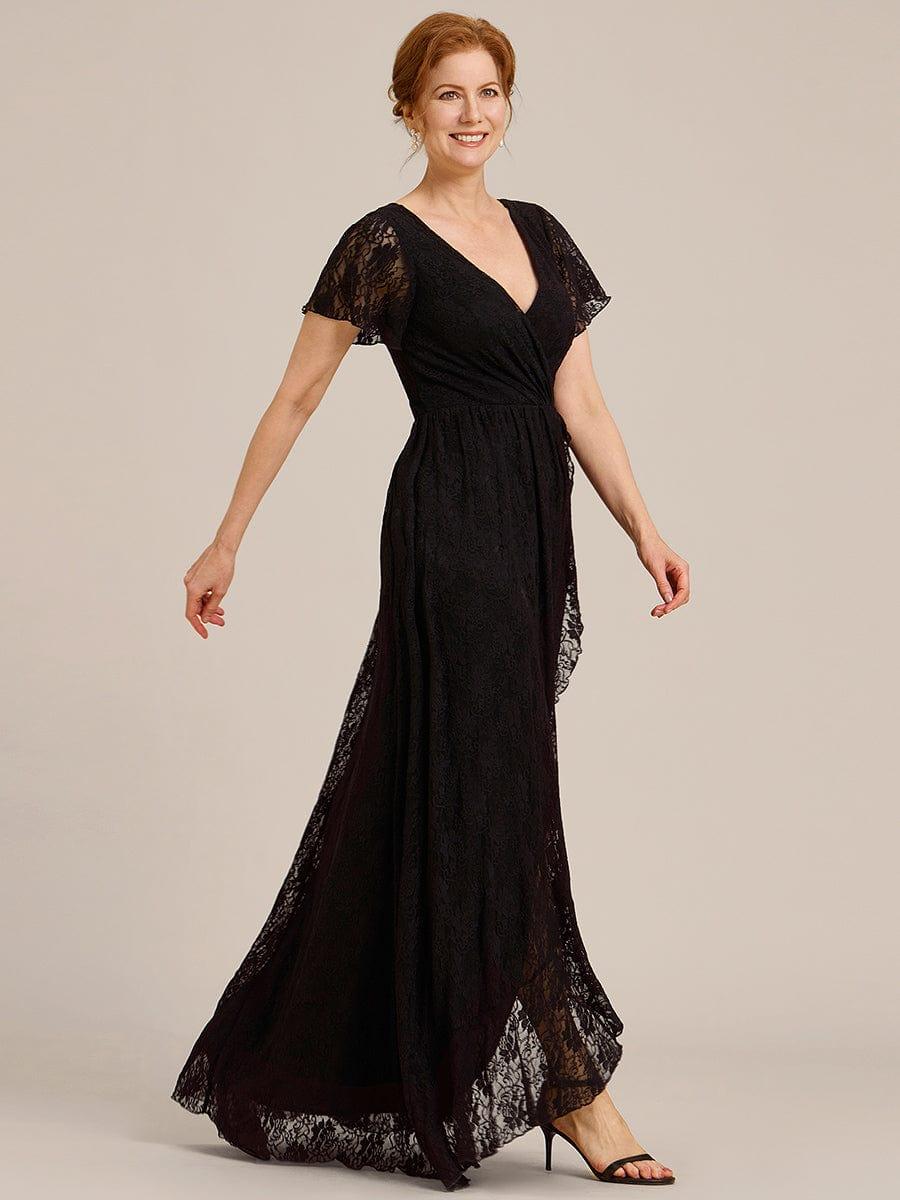 ever ELISE|V-Neck Short Sleeve Pleated Ruffled Lace Mother of the Bride Dress