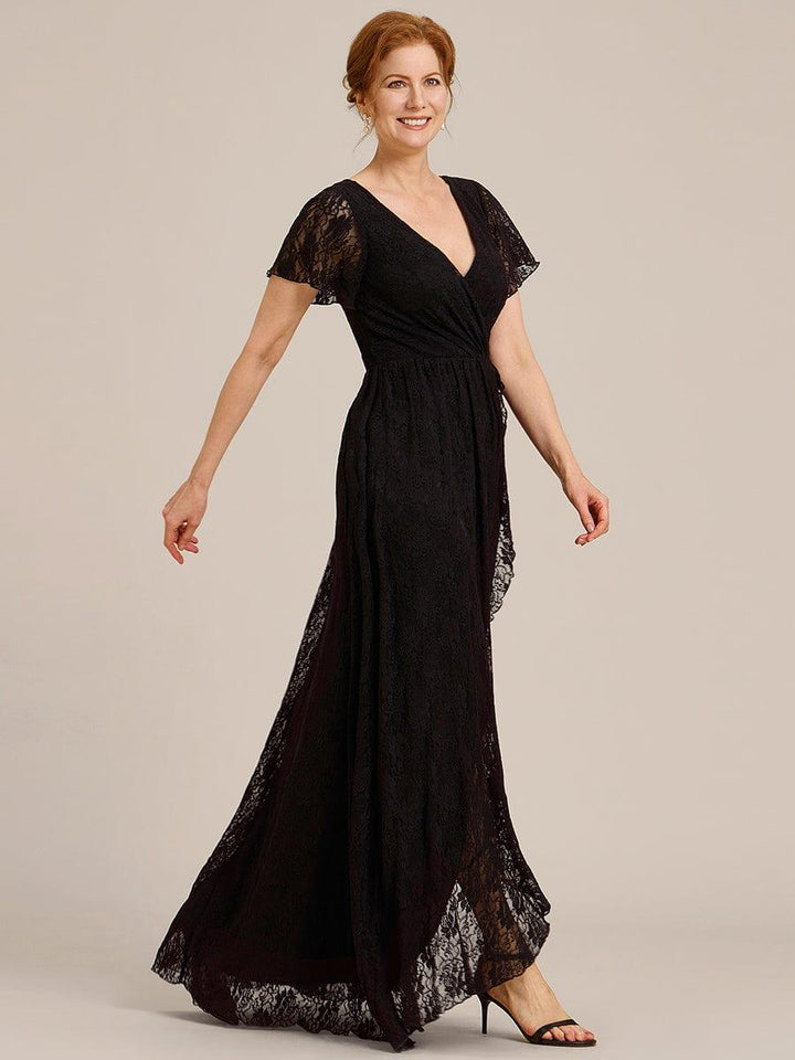 ever ELISE|V-Neck Short Sleeve Pleated Ruffled Lace Mother of the Bride Dress