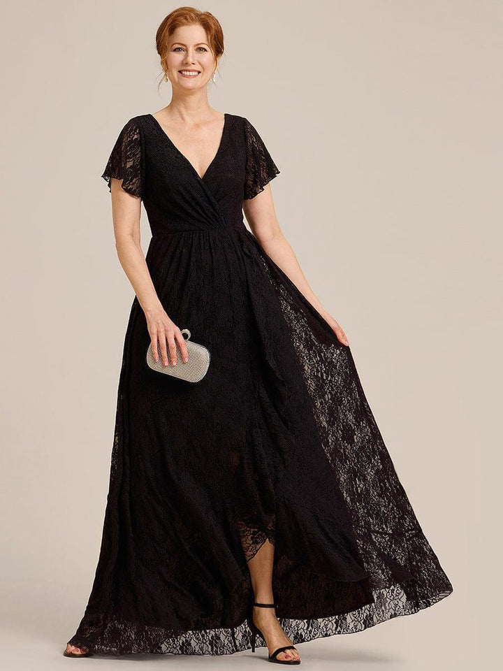 ever ELISE|V-Neck Short Sleeve Pleated Ruffled Lace Mother of the Bride Dress