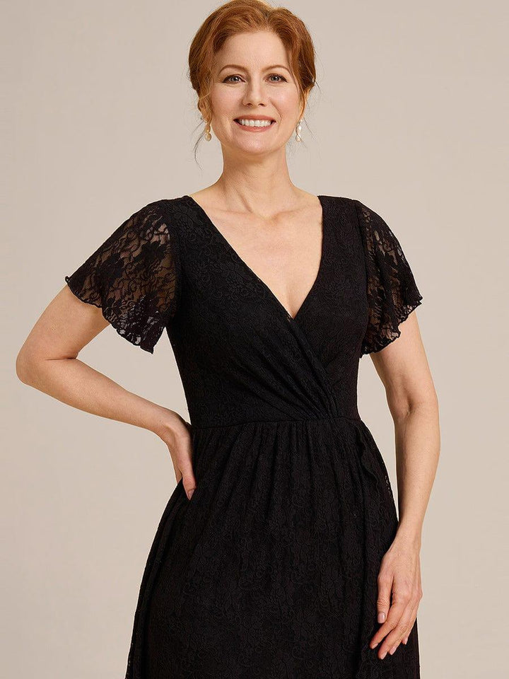 ever ELISE|V-Neck Short Sleeve Pleated Ruffled Lace Mother of the Bride Dress