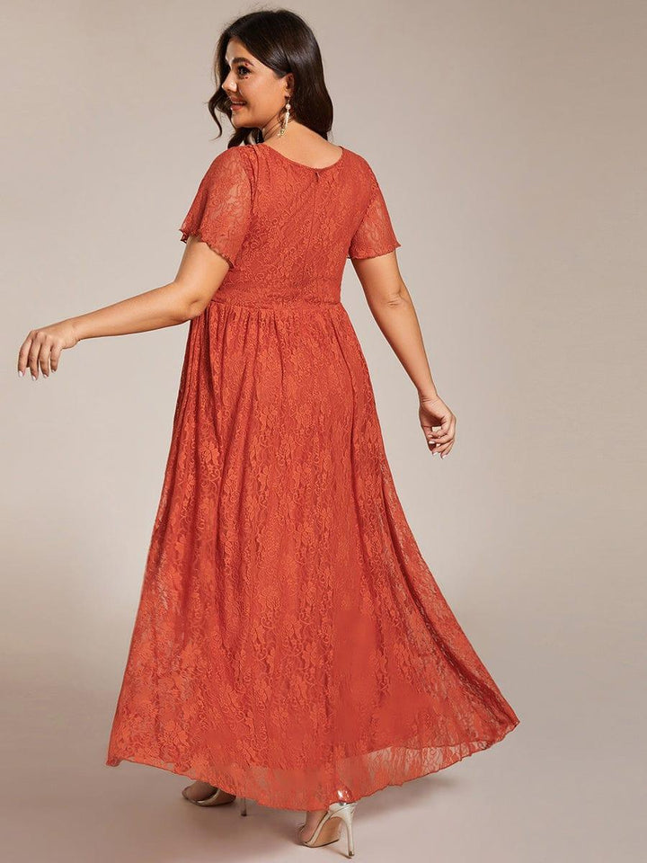 ever ELISE|V-Neck Lace High-Low Evening Dress with Short Sleeves