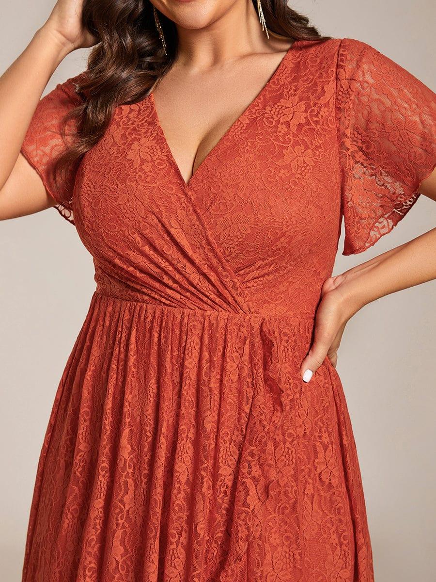 ever ELISE|V-Neck Lace High-Low Evening Dress with Short Sleeves