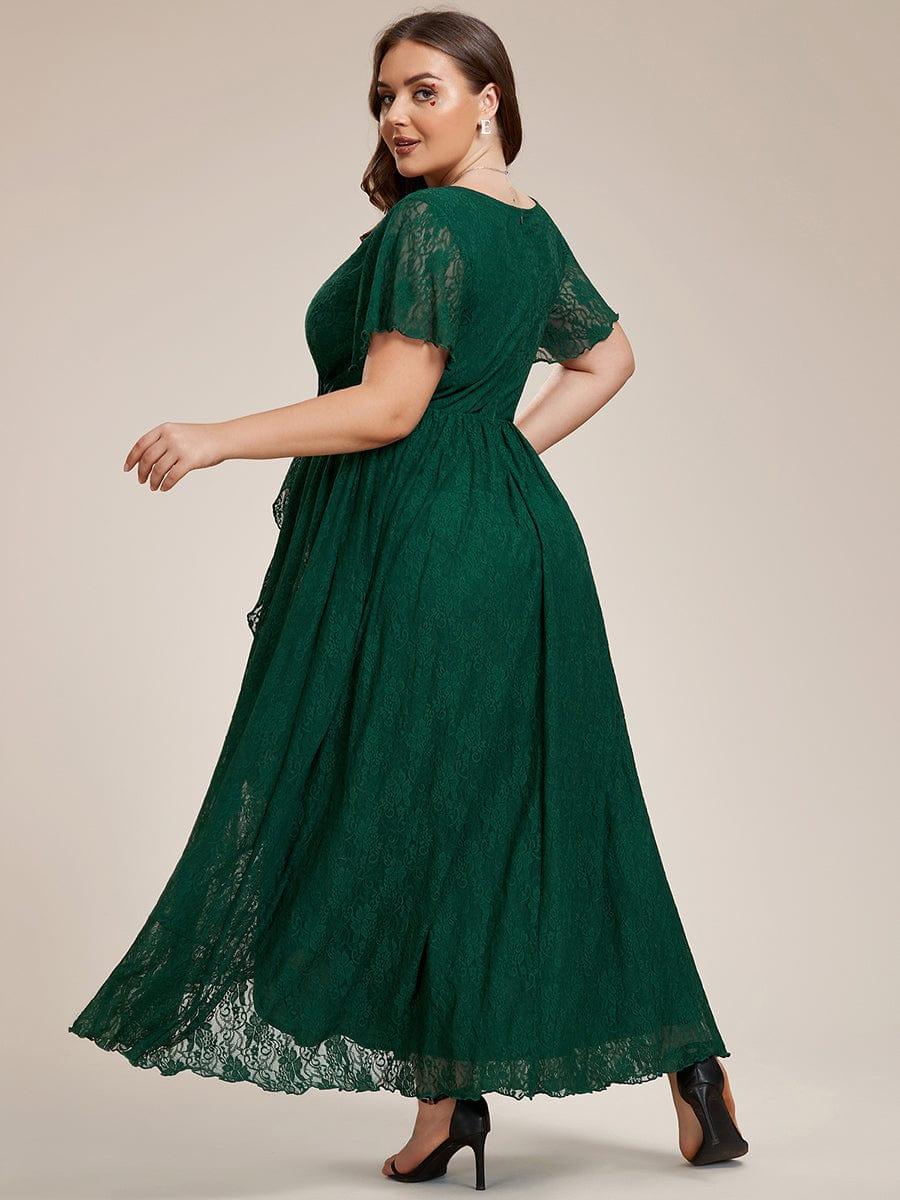 ever ELISE|V-Neck Short Sleeve Pleated Ruffled Lace Mother of the Bride Dress
