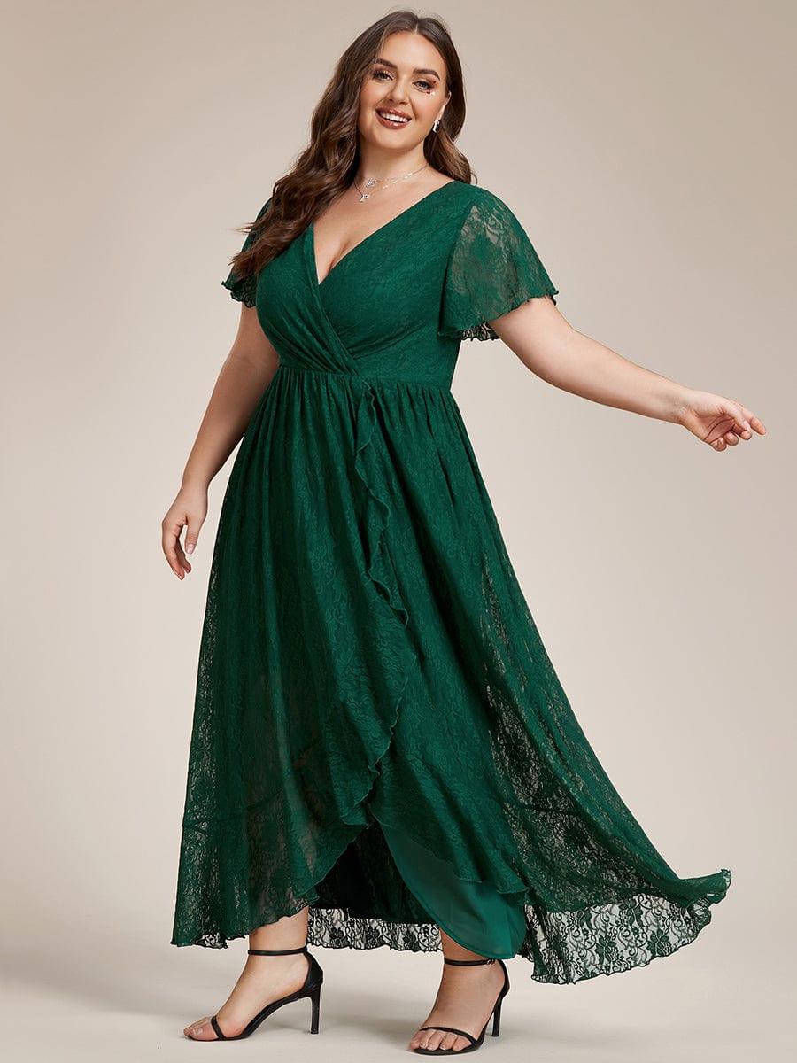ever ELISE|V-Neck Short Sleeve Pleated Ruffled Lace Mother of the Bride Dress