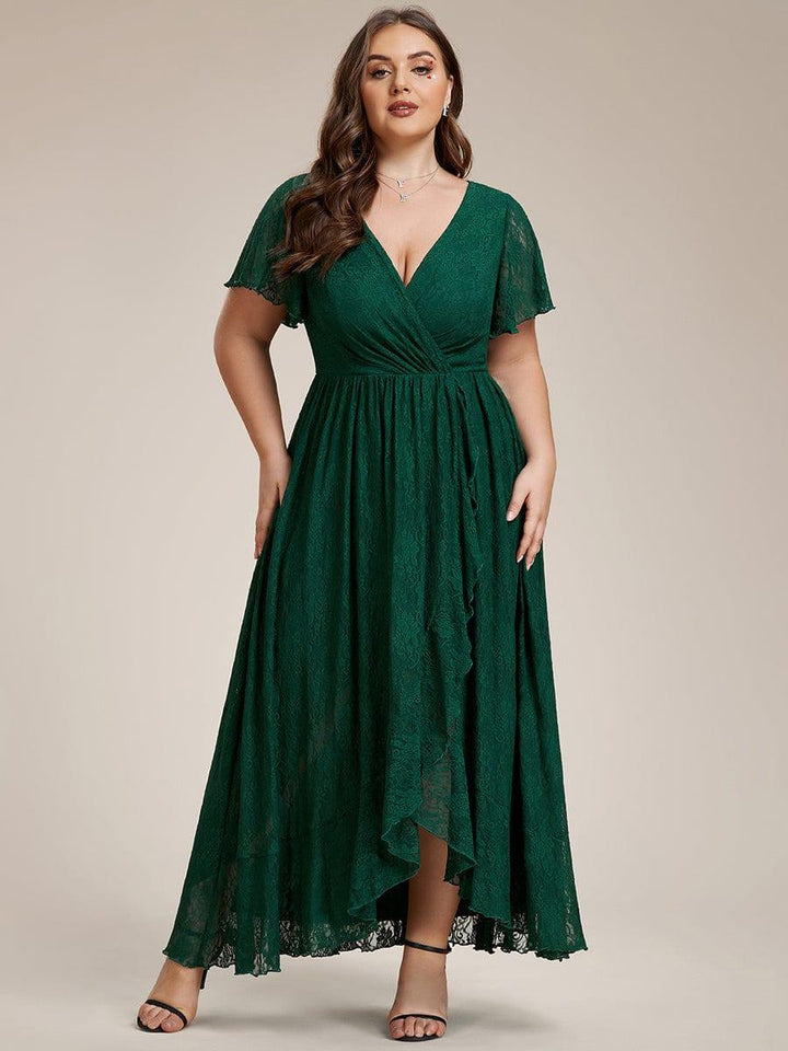 ever ELISE|V-Neck Short Sleeve Pleated Ruffled Lace Mother of the Bride Dress