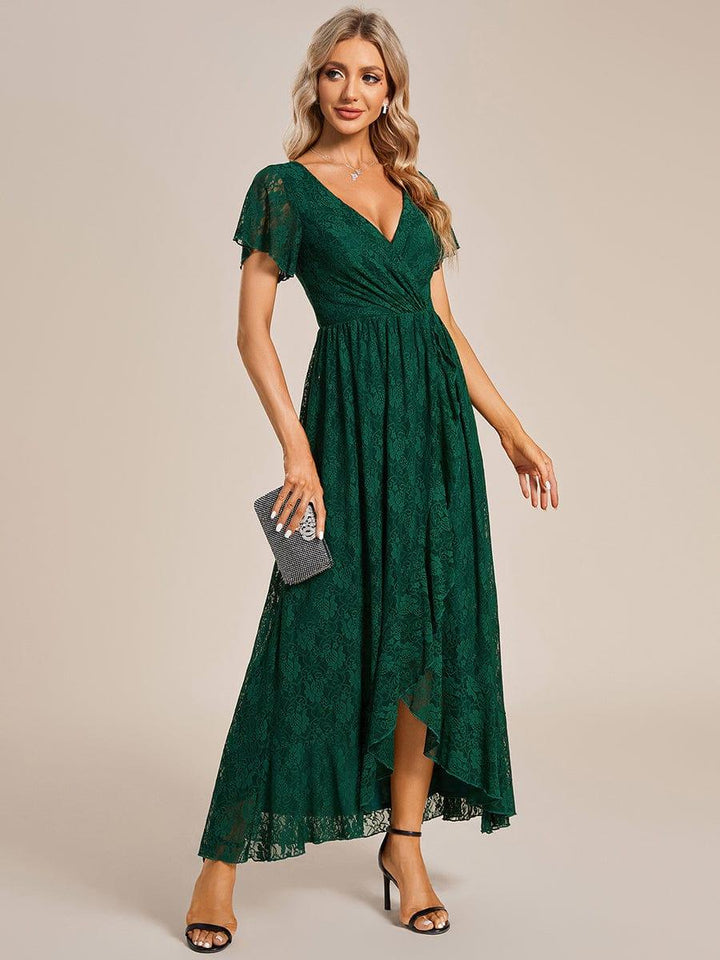 ever ELISE|V-Neck Short Sleeve Pleated Ruffled Lace Mother of the Bride Dress