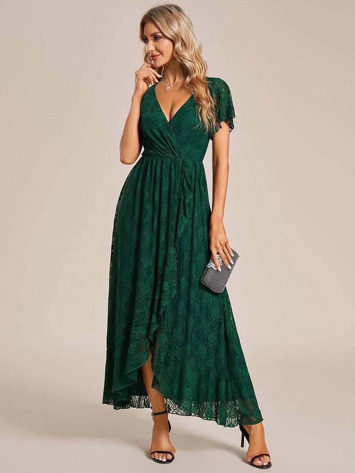 ever ELISE|V-Neck Short Sleeve Pleated Ruffled Lace Mother of the Bride Dress
