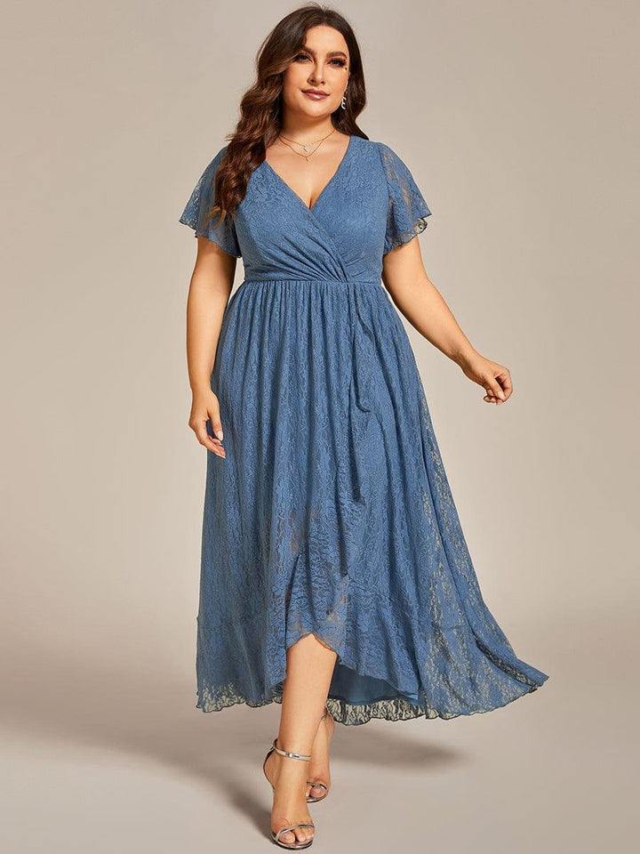 ever ELISE|V-Neck Short Sleeve Pleated Ruffled Lace Mother of the Bride Dress
