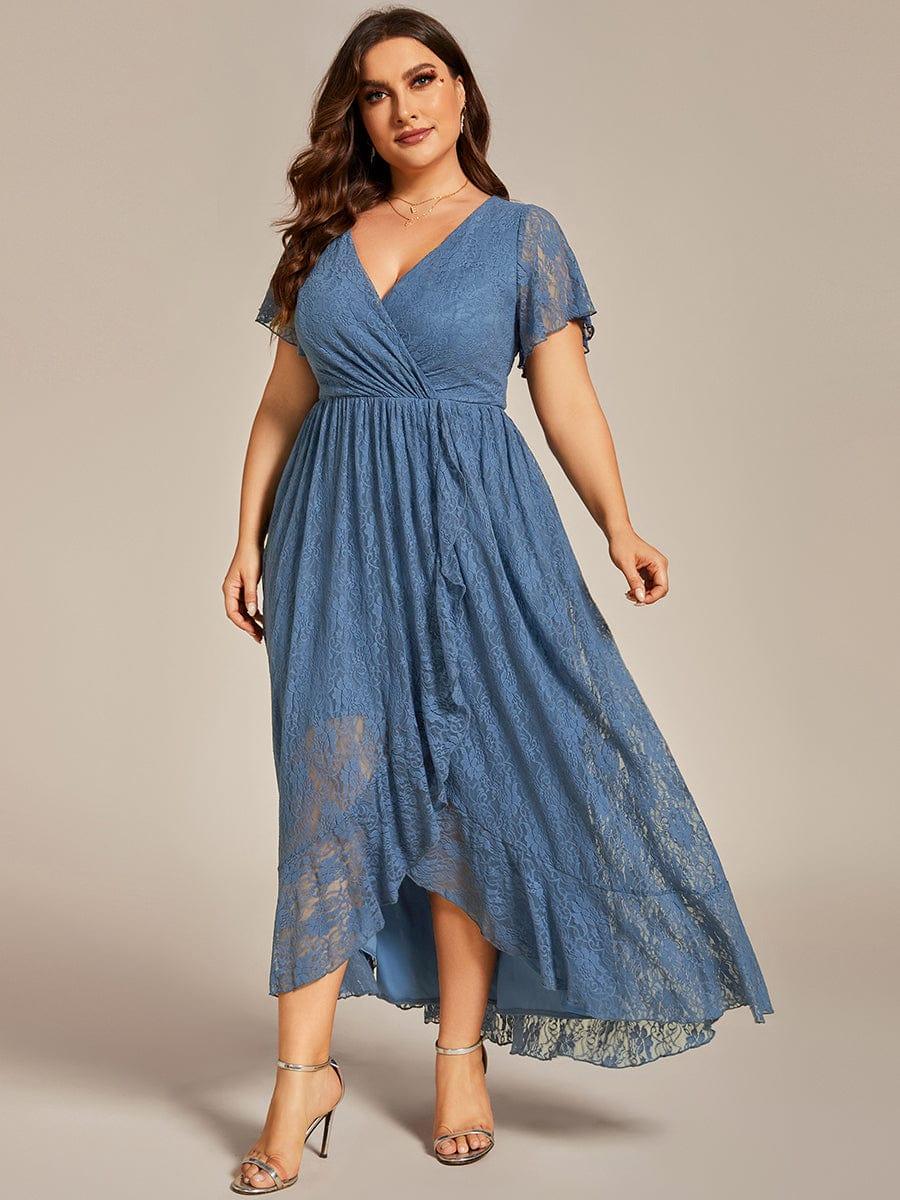 ever ELISE|V-Neck Short Sleeve Pleated Ruffled Lace Mother of the Bride Dress