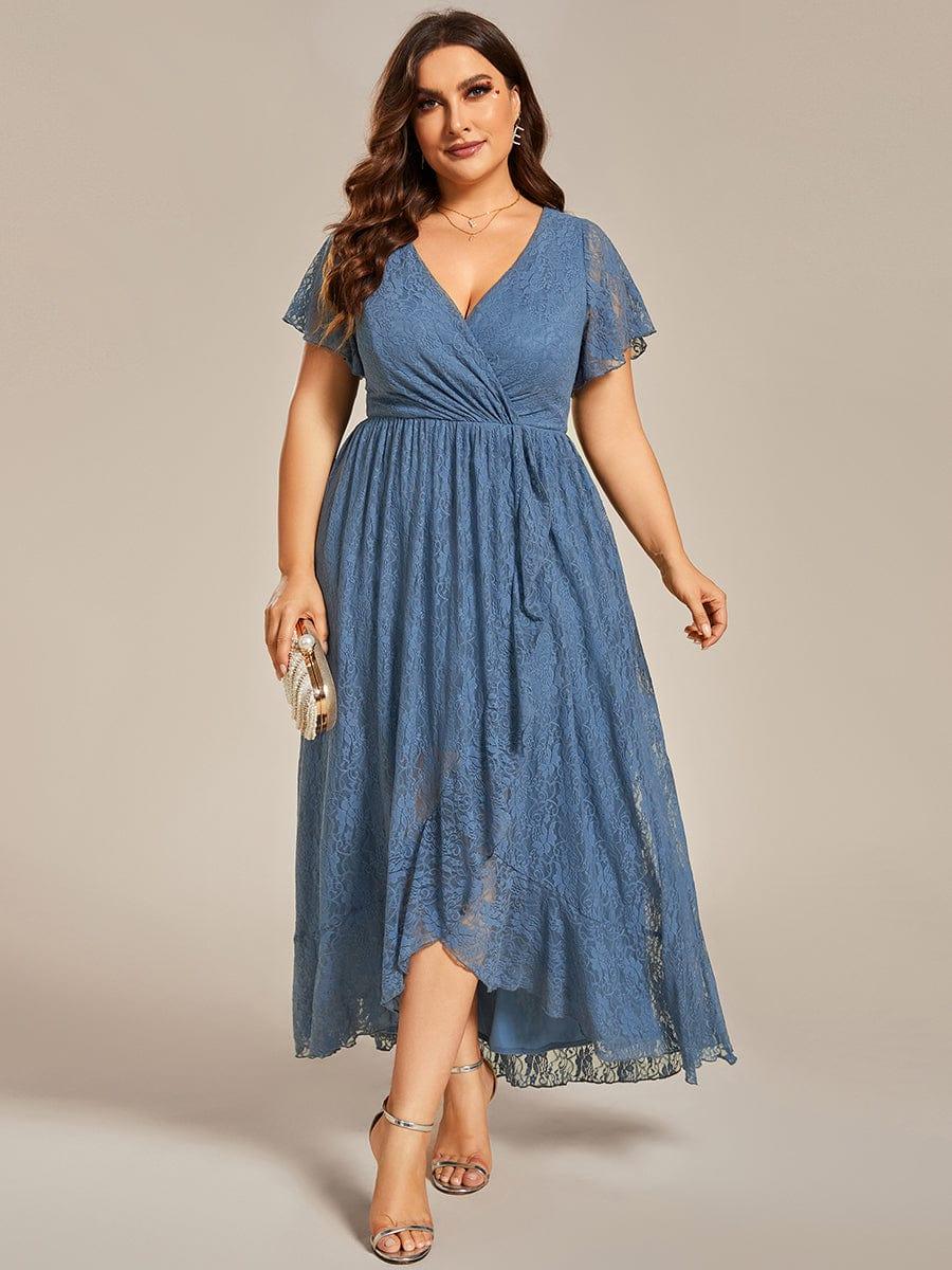 ever ELISE|V-Neck Short Sleeve Pleated Ruffled Lace Mother of the Bride Dress