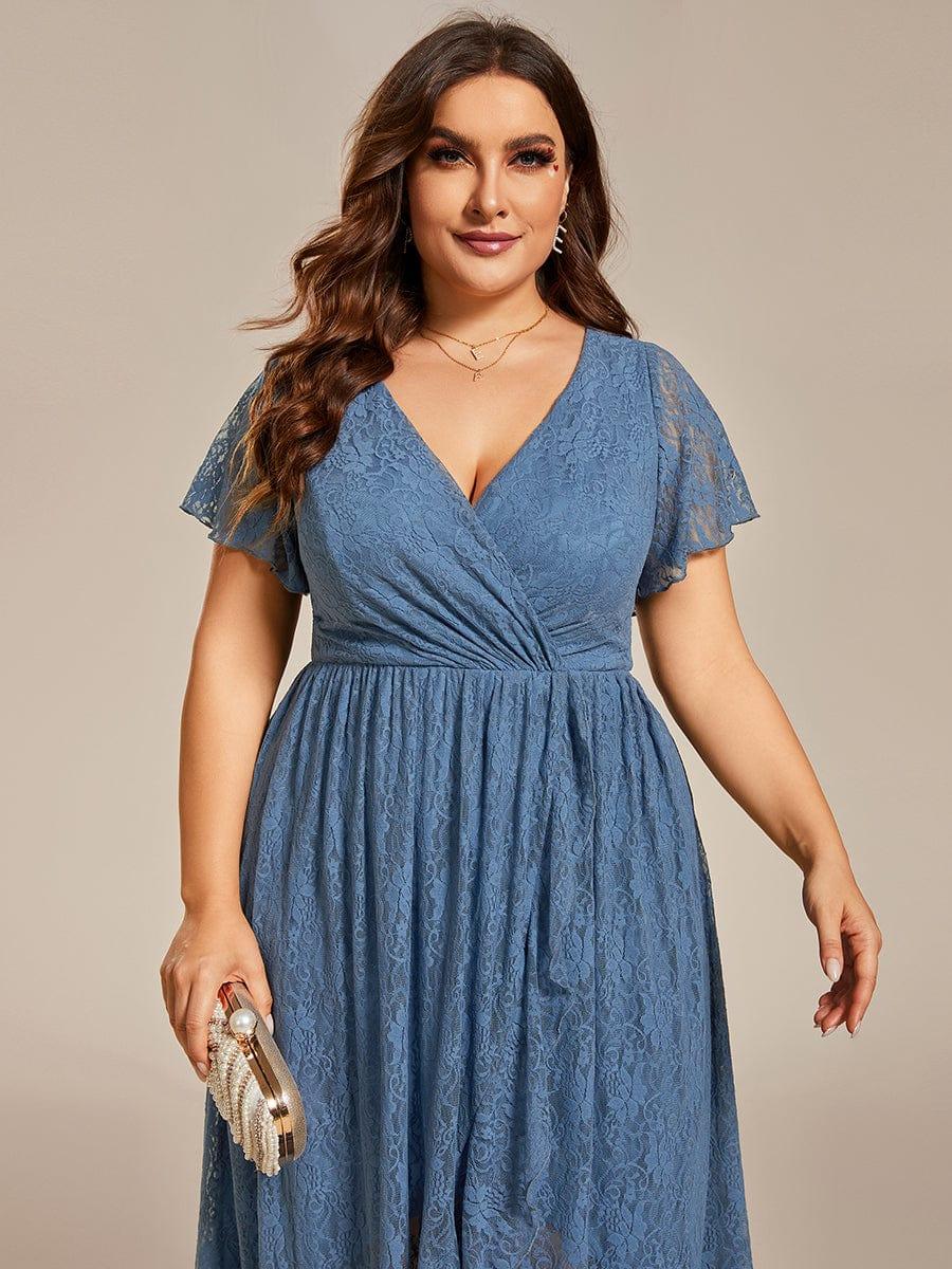 ever ELISE|V-Neck Short Sleeve Pleated Ruffled Lace Mother of the Bride Dress