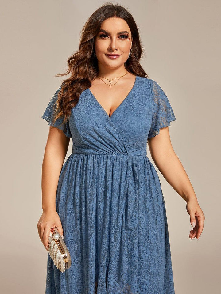 ever ELISE|V-Neck Short Sleeve Pleated Ruffled Lace Mother of the Bride Dress