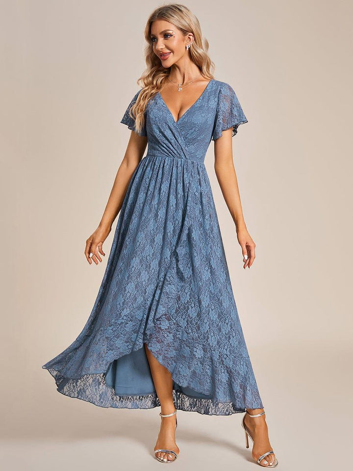 ever ELISE|V-Neck Short Sleeve Pleated Ruffled Lace Mother of the Bride Dress