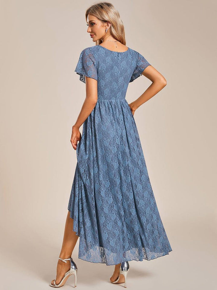 ever ELISE|V-Neck Short Sleeve Pleated Ruffled Lace Mother of the Bride Dress