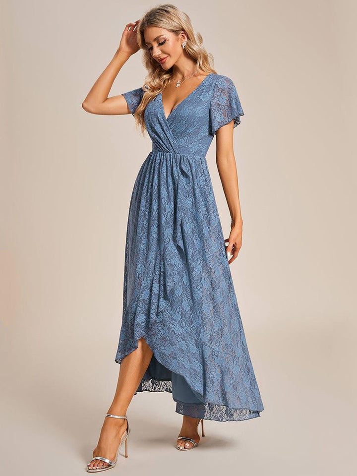 ever ELISE|V-Neck Short Sleeve Pleated Ruffled Lace Mother of the Bride Dress