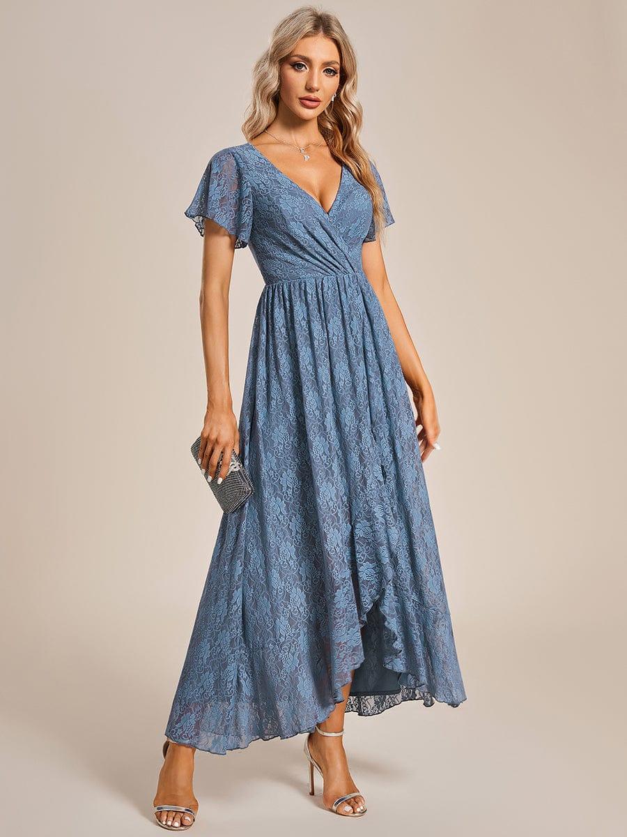 ever ELISE|V-Neck Short Sleeve Pleated Ruffled Lace Mother of the Bride Dress