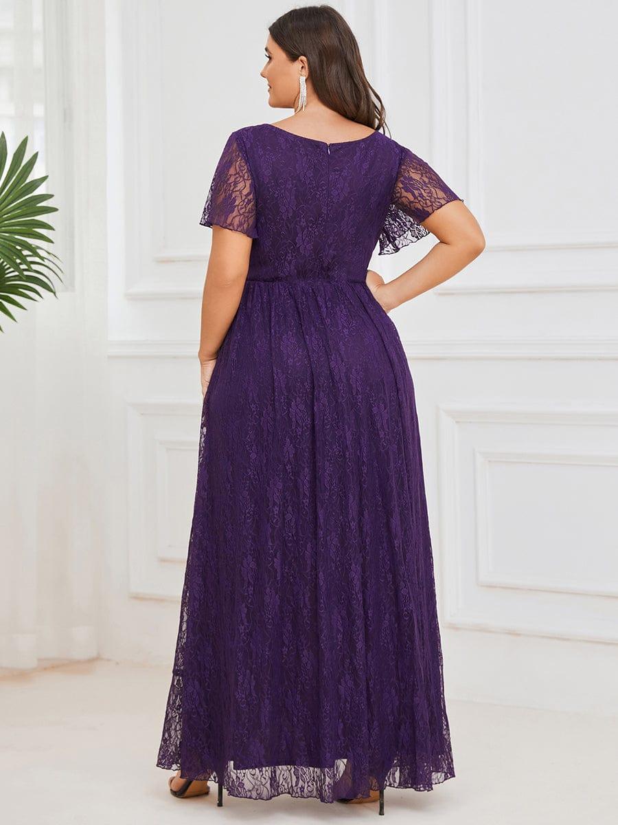 ever ELISE|V-Neck Short Sleeve Pleated Ruffled Lace Mother of the Bride Dress