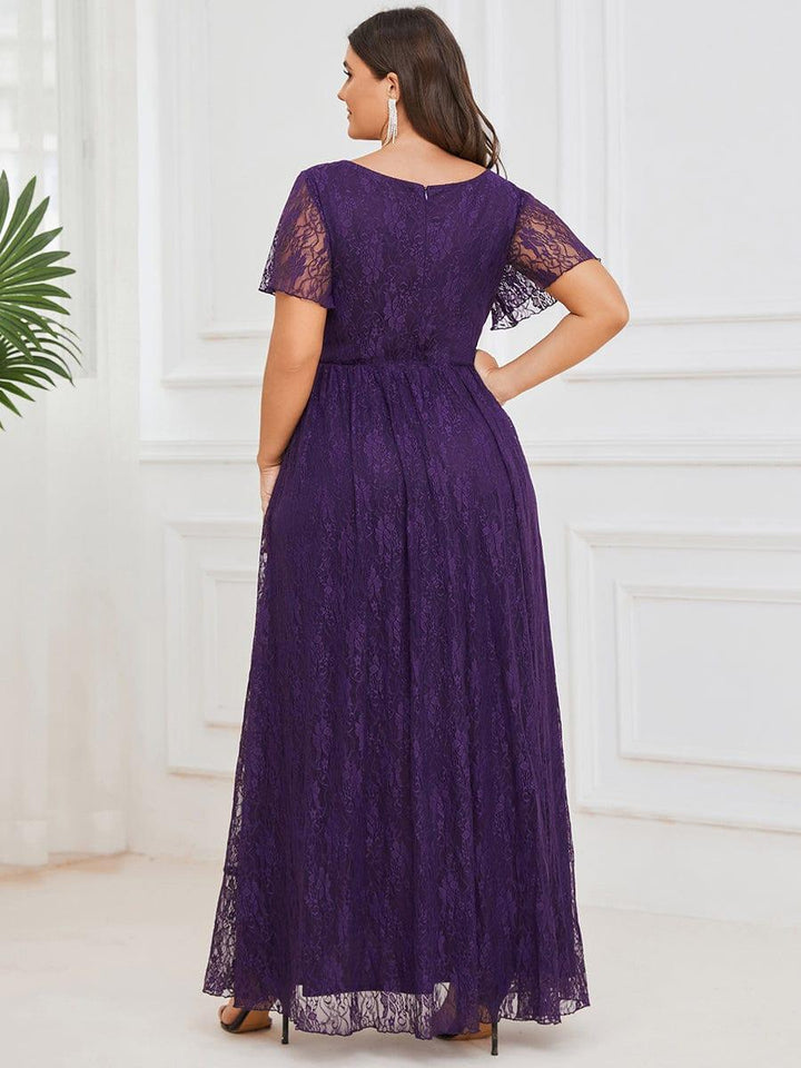 ever ELISE|V-Neck Short Sleeve Pleated Ruffled Lace Mother of the Bride Dress