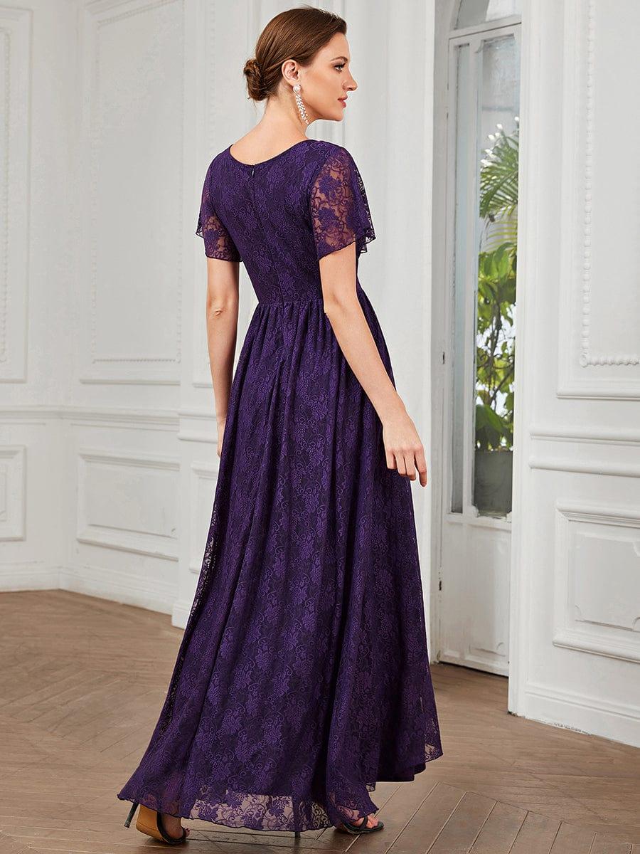 ever ELISE|V-Neck Short Sleeve Pleated Ruffled Lace Mother of the Bride Dress