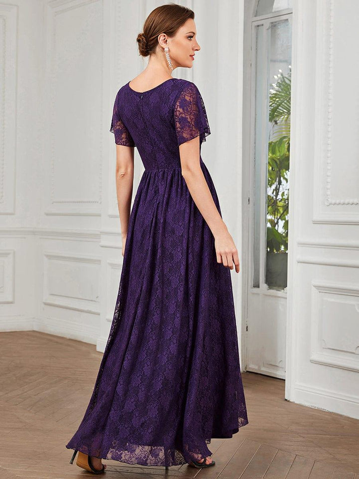 ever ELISE|V-Neck Short Sleeve Pleated Ruffled Lace Mother of the Bride Dress