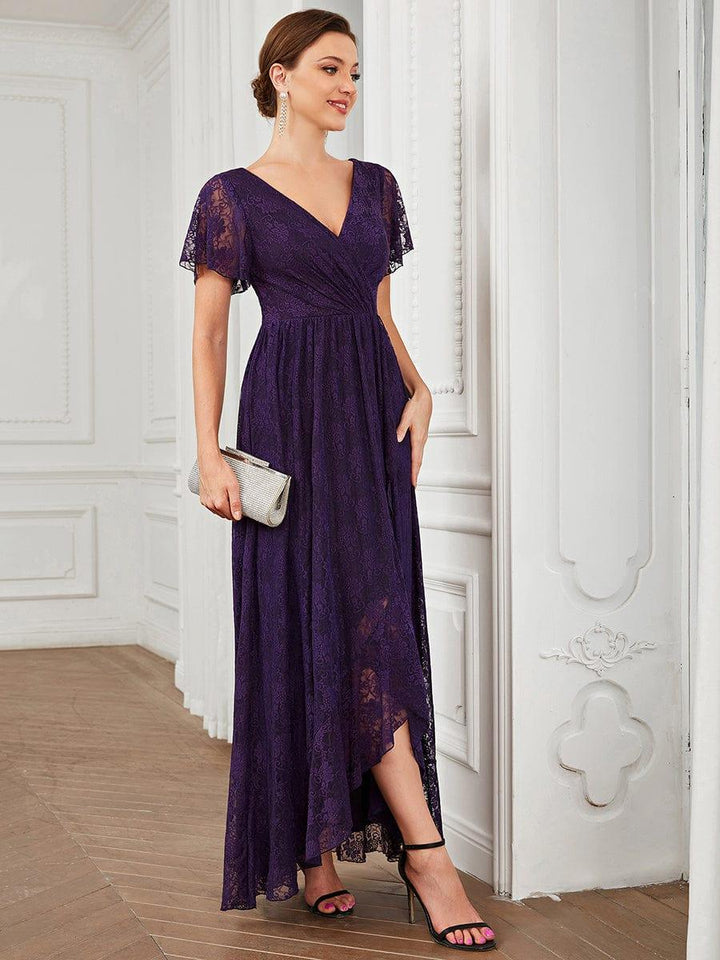 ever ELISE|V-Neck Short Sleeve Pleated Ruffled Lace Mother of the Bride Dress