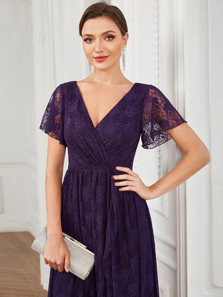 ever ELISE|V-Neck Short Sleeve Pleated Ruffled Lace Mother of the Bride Dress