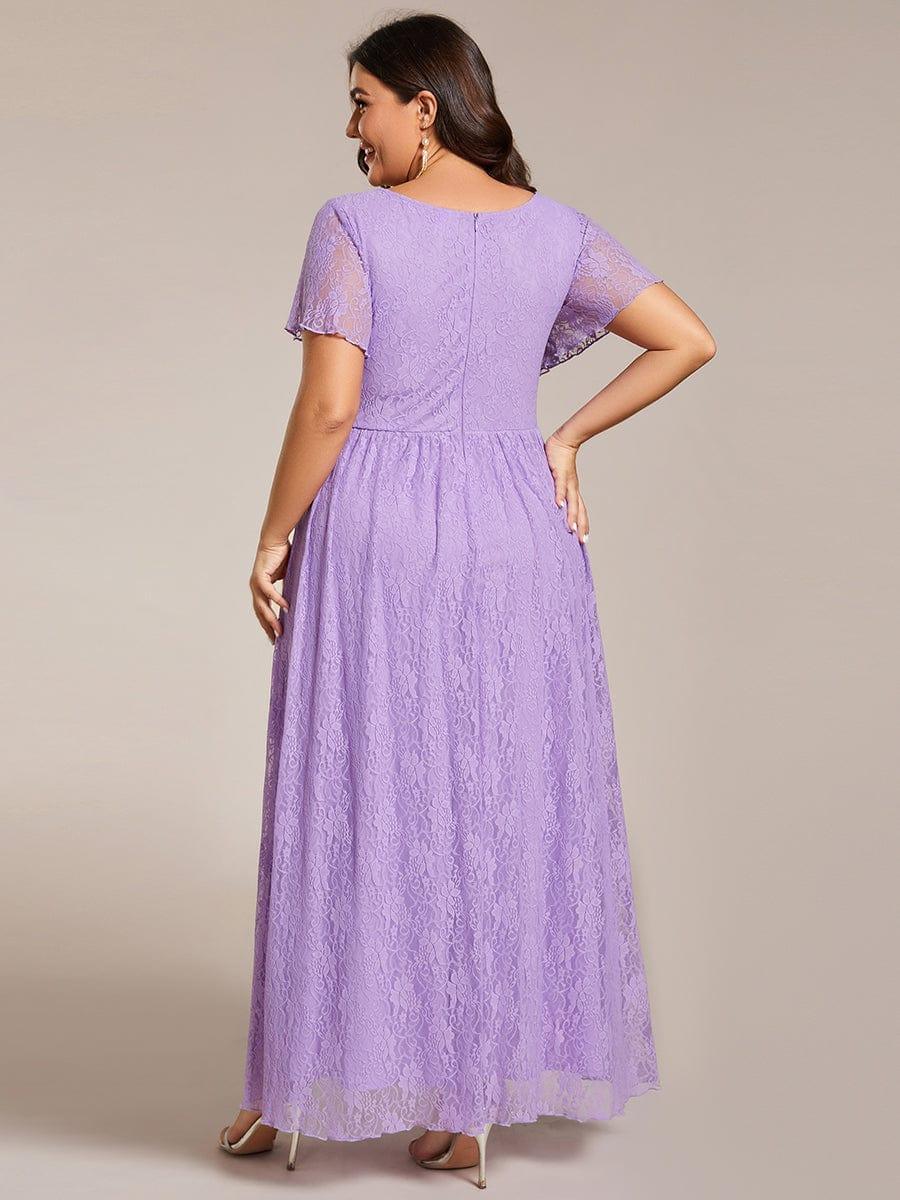 ever ELISE|V-Neck Lace High-Low Evening Dress with Short Sleeves