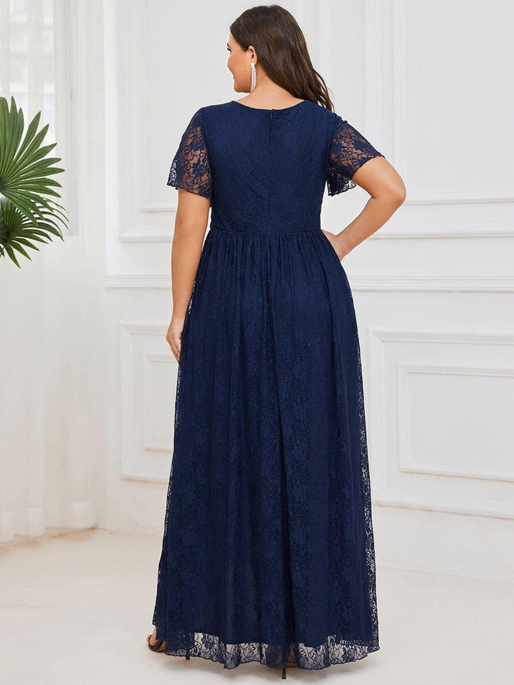 ever ELISE|V-Neck Short Sleeve Pleated Ruffled Lace Mother of the Bride Dress
