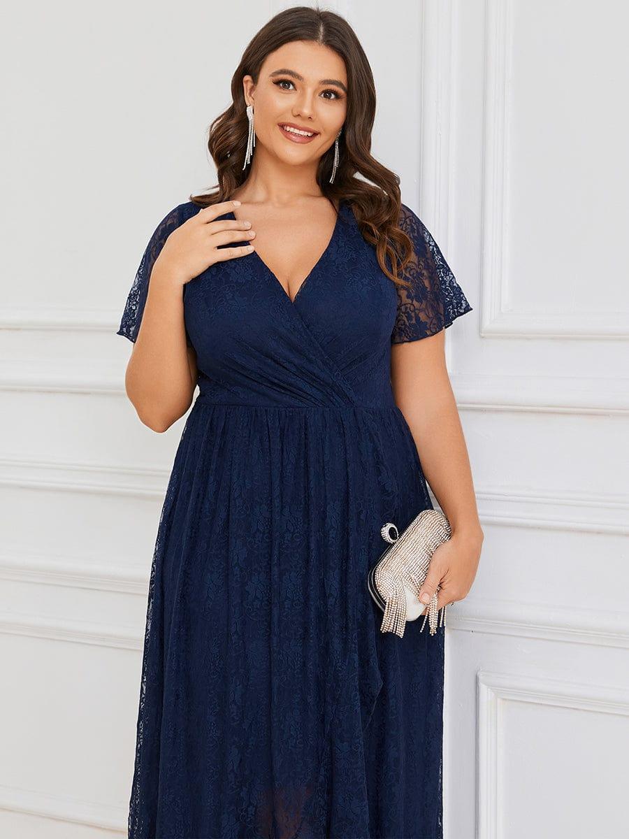 ever ELISE|V-Neck Short Sleeve Pleated Ruffled Lace Mother of the Bride Dress