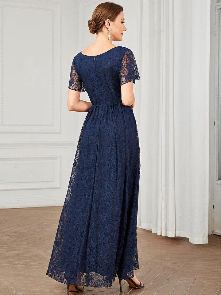 ever ELISE|V-Neck Short Sleeve Pleated Ruffled Lace Mother of the Bride Dress