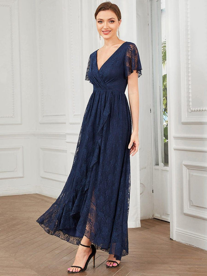 ever ELISE|V-Neck Short Sleeve Pleated Ruffled Lace Mother of the Bride Dress