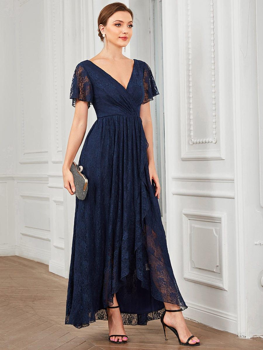 ever ELISE|V-Neck Short Sleeve Pleated Ruffled Lace Mother of the Bride Dress